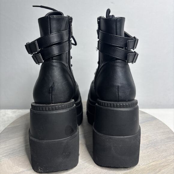 Demonia Black Platform Combat Boots Lace-Up Buckle Chunky Goth Grunge 8 - Picture 5 of 11